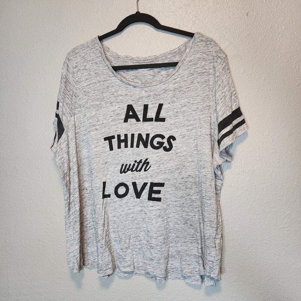 Old Navy XXL Gray All Things With Love Graphic Tee Varsity Sleeve Stripe Top